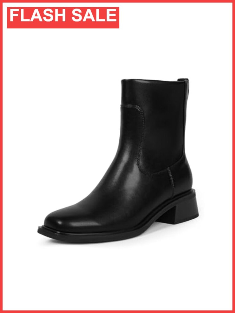 QIY Women's Square Toe Low Heel Faux Leather Ankle Boots Stretch Zip